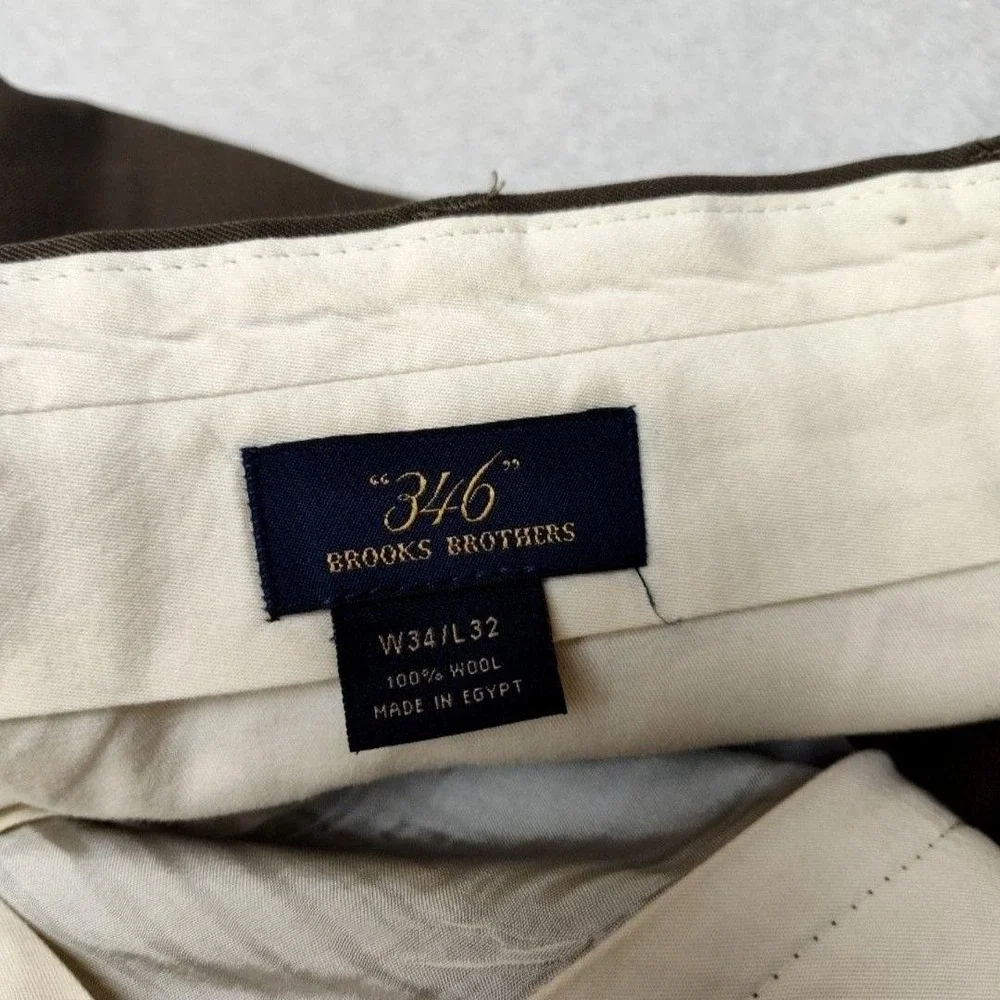Brooks Brothers Pants Mens 34x32 Brown Wool Pleated Cuffed Dress Suit Slacks